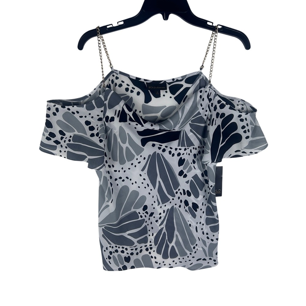 Bold Elements Womens Butterfly Print Cold Shoulder Blouse Chain Strap Medium NEW